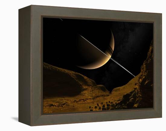 Illustration of Saturn from the Icy Surface of Enceladus-Stocktrek Images-Framed Premier Image Canvas