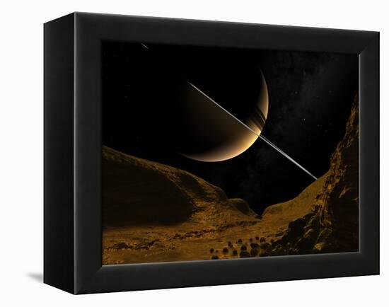 Illustration of Saturn from the Icy Surface of Enceladus-Stocktrek Images-Framed Premier Image Canvas