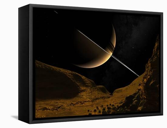 Illustration of Saturn from the Icy Surface of Enceladus-Stocktrek Images-Framed Premier Image Canvas