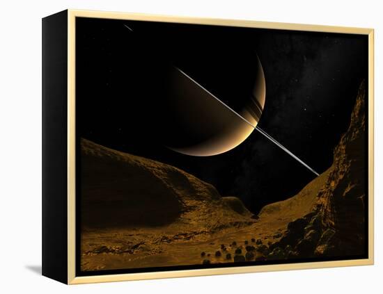 Illustration of Saturn from the Icy Surface of Enceladus-Stocktrek Images-Framed Premier Image Canvas