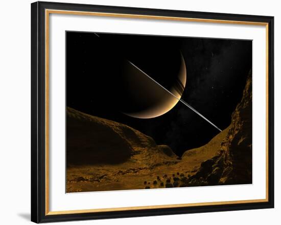 Illustration of Saturn from the Icy Surface of Enceladus-Stocktrek Images-Framed Photographic Print