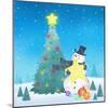 Illustration of Snowman Next to a Chirstmas Tree-null-Mounted Giclee Print