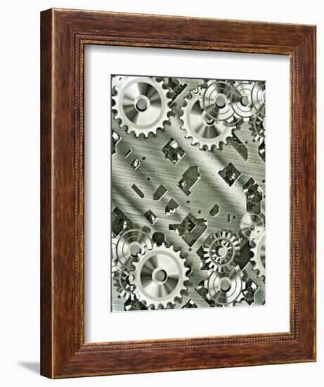 Illustration Of Steampunk Inspired Cogs And Clockwork-clearviewstock-Framed Premium Giclee Print