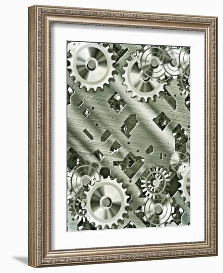 Illustration Of Steampunk Inspired Cogs And Clockwork-clearviewstock-Framed Art Print