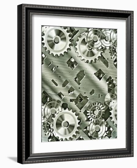 Illustration Of Steampunk Inspired Cogs And Clockwork-clearviewstock-Framed Art Print