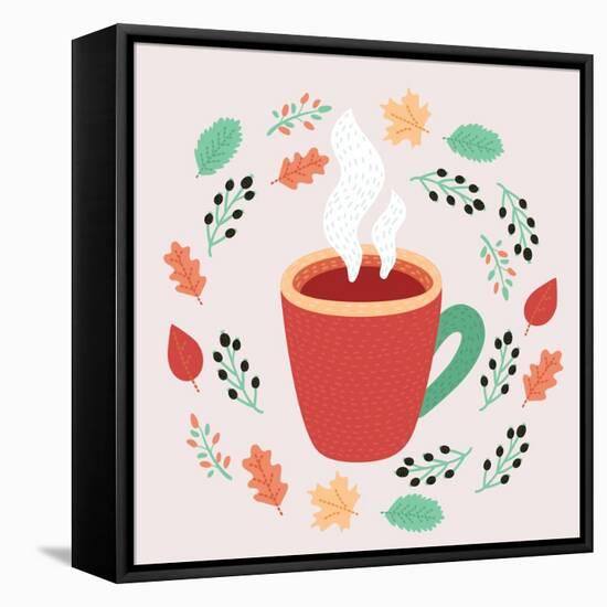 Illustration of Tea in Autumn Leaves-cosmaa-Framed Stretched Canvas