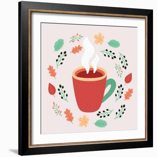 Illustration of Tea in Autumn Leaves-cosmaa-Framed Art Print