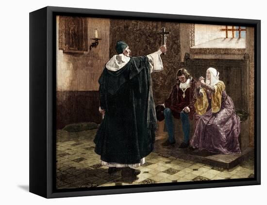 Illustration of Tomas De Torquemada with King Ferdinand II and Queen Isabella-Stefano Bianchetti-Framed Premier Image Canvas