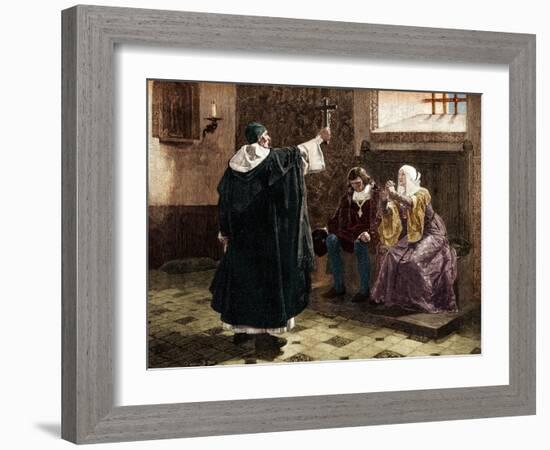 Illustration of Tomas De Torquemada with King Ferdinand II and Queen Isabella-Stefano Bianchetti-Framed Giclee Print