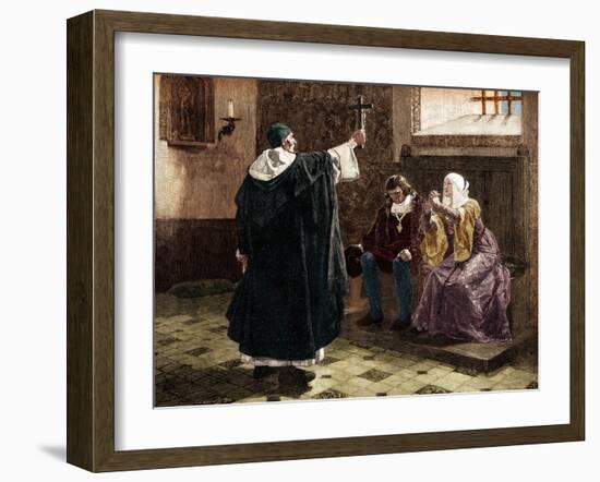 Illustration of Tomas De Torquemada with King Ferdinand II and Queen Isabella-Stefano Bianchetti-Framed Giclee Print