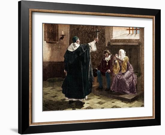 Illustration of Tomas De Torquemada with King Ferdinand II and Queen Isabella-Stefano Bianchetti-Framed Giclee Print