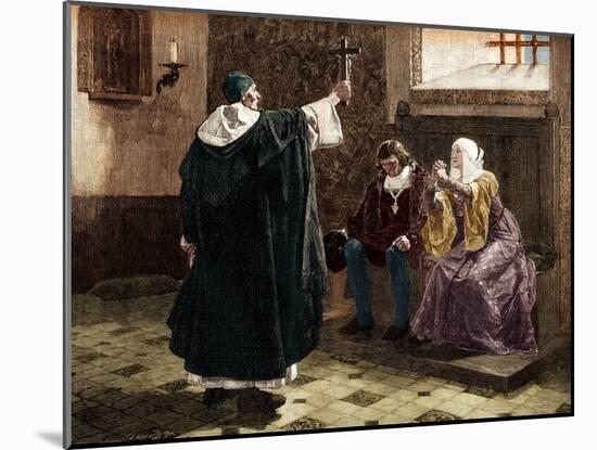Illustration of Tomas De Torquemada with King Ferdinand II and Queen Isabella-Stefano Bianchetti-Mounted Giclee Print