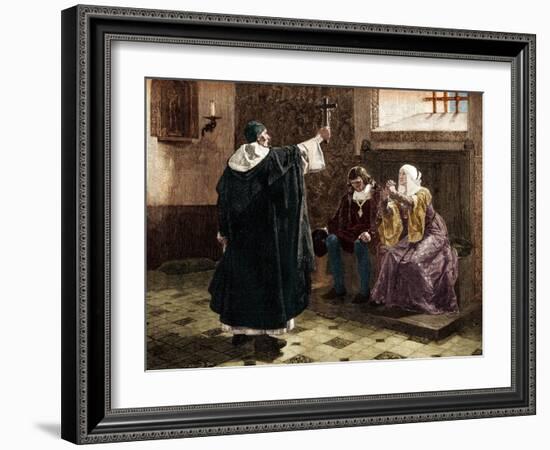 Illustration of Tomas De Torquemada with King Ferdinand II and Queen Isabella-Stefano Bianchetti-Framed Giclee Print