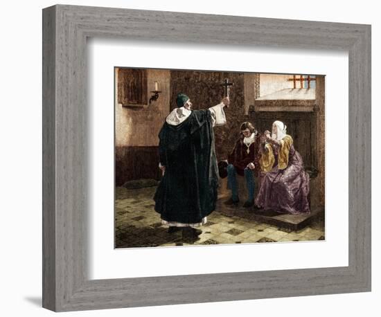 Illustration of Tomas De Torquemada with King Ferdinand II and Queen Isabella-Stefano Bianchetti-Framed Giclee Print