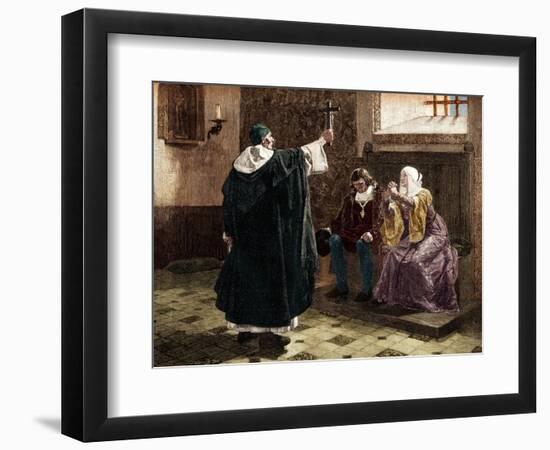 Illustration of Tomas De Torquemada with King Ferdinand II and Queen Isabella-Stefano Bianchetti-Framed Giclee Print