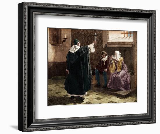 Illustration of Tomas De Torquemada with King Ferdinand II and Queen Isabella-Stefano Bianchetti-Framed Giclee Print