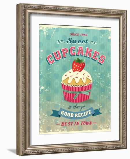 Illustration Of Vintage Cupcakes Sign-Catherinecml-Framed Art Print