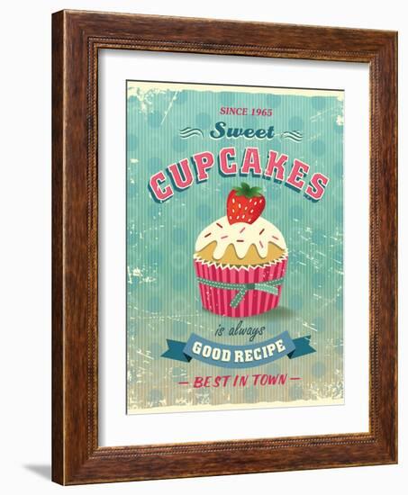 Illustration Of Vintage Cupcakes Sign-Catherinecml-Framed Art Print