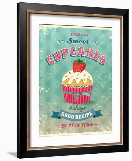 Illustration Of Vintage Cupcakes Sign-Catherinecml-Framed Art Print