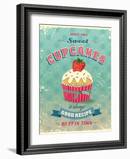 Illustration Of Vintage Cupcakes Sign-Catherinecml-Framed Art Print