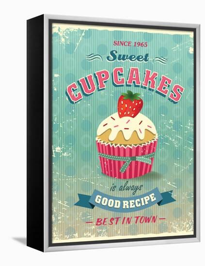 Illustration Of Vintage Cupcakes Sign-Catherinecml-Framed Stretched Canvas