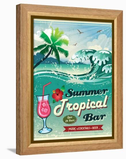 Illustration Of Vintage Seaside Tropical Bar Sign-Catherinecml-Framed Stretched Canvas