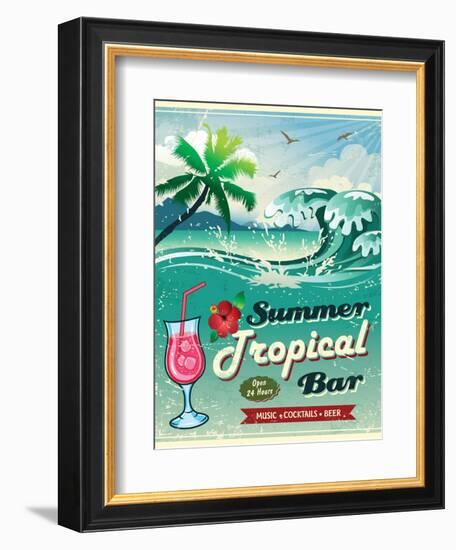 Illustration Of Vintage Seaside Tropical Bar Sign-Catherinecml-Framed Art Print