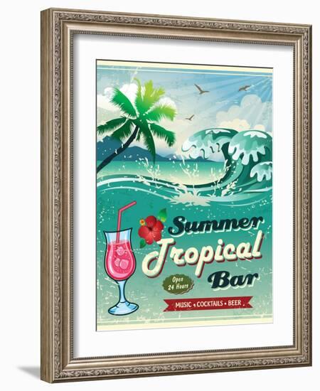 Illustration Of Vintage Seaside Tropical Bar Sign-Catherinecml-Framed Art Print