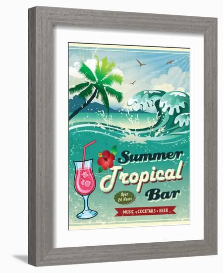 Illustration Of Vintage Seaside Tropical Bar Sign-Catherinecml-Framed Art Print