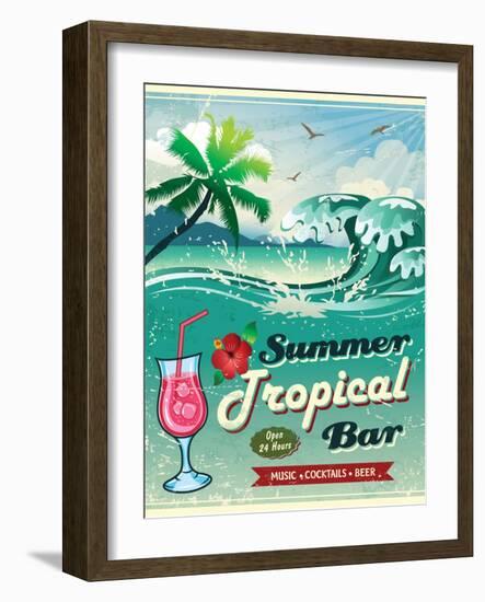 Illustration Of Vintage Seaside Tropical Bar Sign-Catherinecml-Framed Art Print