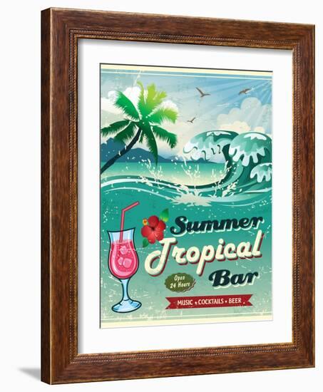 Illustration Of Vintage Seaside Tropical Bar Sign-Catherinecml-Framed Art Print