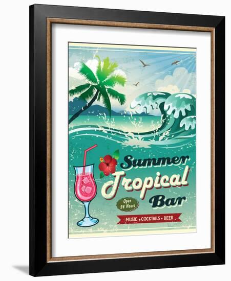 Illustration Of Vintage Seaside Tropical Bar Sign-Catherinecml-Framed Art Print