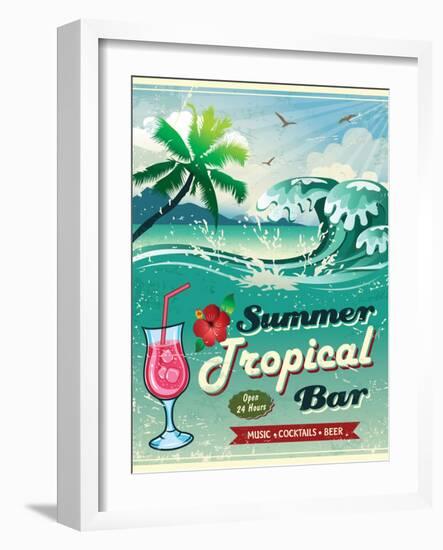 Illustration Of Vintage Seaside Tropical Bar Sign-Catherinecml-Framed Art Print