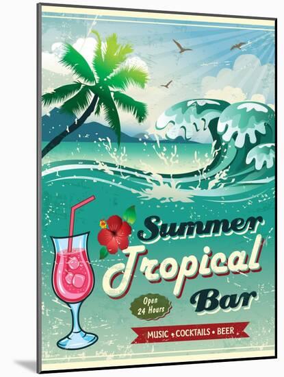 Illustration Of Vintage Seaside Tropical Bar Sign-Catherinecml-Mounted Art Print