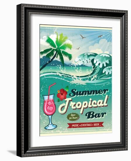 Illustration Of Vintage Seaside Tropical Bar Sign-Catherinecml-Framed Art Print