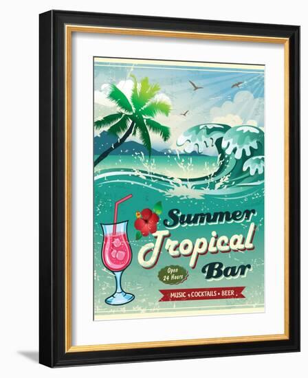 Illustration Of Vintage Seaside Tropical Bar Sign-Catherinecml-Framed Art Print