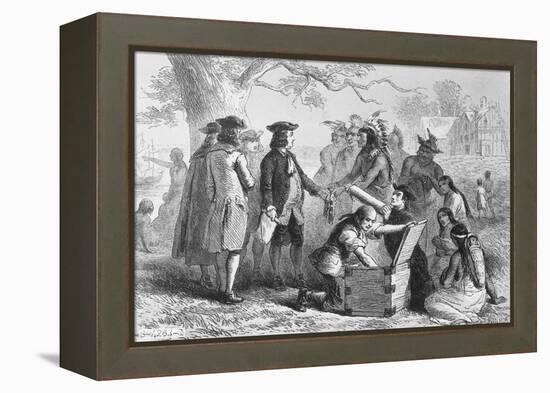 Illustration of William Penn and Native Americans Making Treaty-Philip Gendreau-Framed Premier Image Canvas