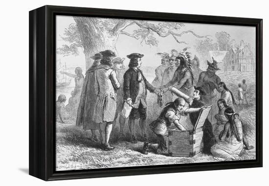 Illustration of William Penn and Native Americans Making Treaty-Philip Gendreau-Framed Premier Image Canvas