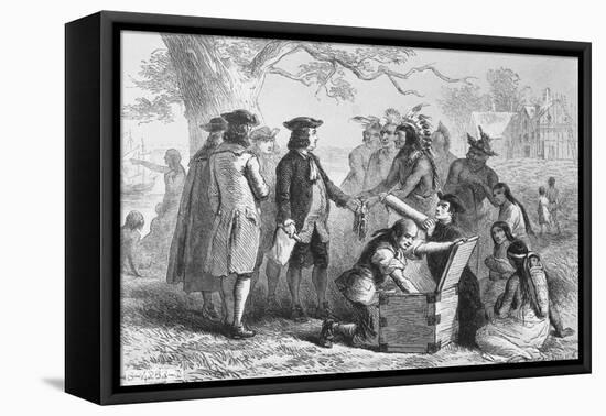 Illustration of William Penn and Native Americans Making Treaty-Philip Gendreau-Framed Premier Image Canvas