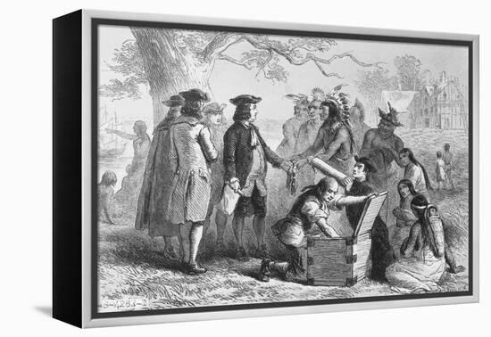 Illustration of William Penn and Native Americans Making Treaty-Philip Gendreau-Framed Premier Image Canvas