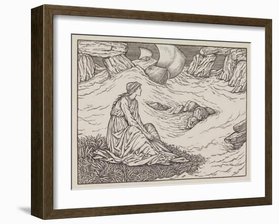 Illustration of woman by the sea-Edward Burne-Jones-Framed Art Print