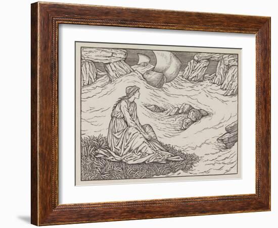 Illustration of woman by the sea-Edward Burne-Jones-Framed Art Print