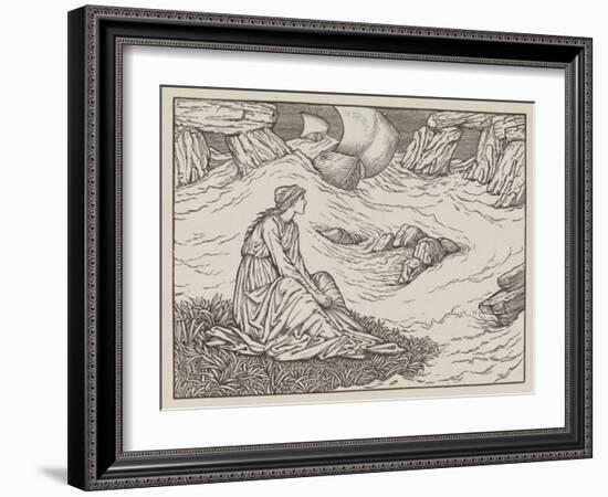 Illustration of woman by the sea-Edward Burne-Jones-Framed Art Print