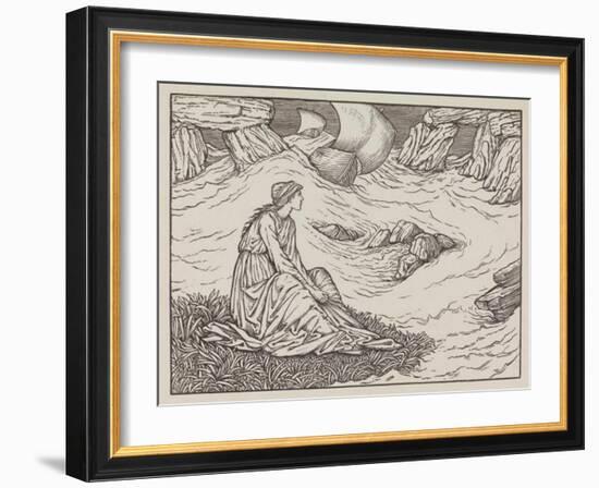 Illustration of woman by the sea-Edward Burne-Jones-Framed Art Print