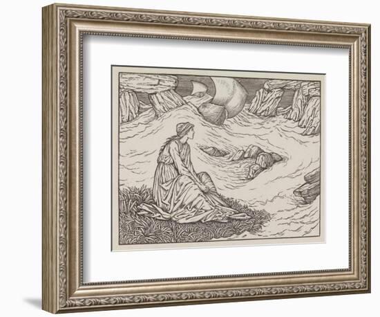 Illustration of woman by the sea-Edward Burne-Jones-Framed Art Print