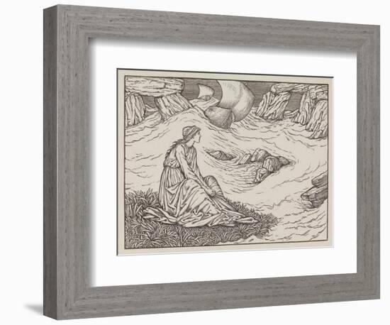 Illustration of woman by the sea-Edward Burne-Jones-Framed Art Print