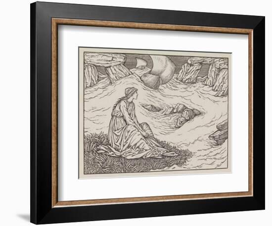 Illustration of woman by the sea-Edward Burne-Jones-Framed Art Print