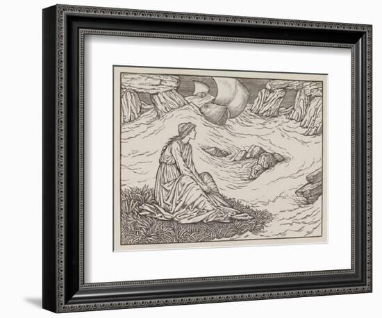 Illustration of woman by the sea-Edward Burne-Jones-Framed Art Print