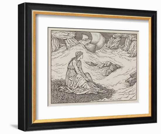 Illustration of woman by the sea-Edward Burne-Jones-Framed Art Print