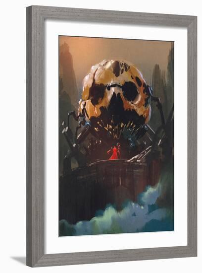 Illustration Painting of Villain Standing in Front of Skull Building-Tithi Luadthong-Framed Art Print